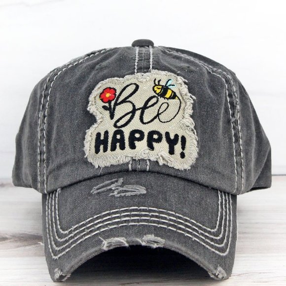 Accessories - NWT Distressed Bee Happy Cap